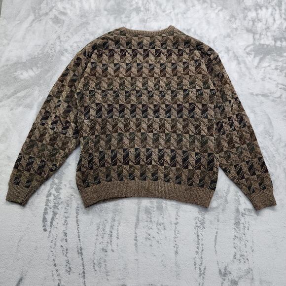 Vintage Consensus Sportswear Sweater Mens L Brown Multicolor Geometric Crew Neck - Picture 2 of 8